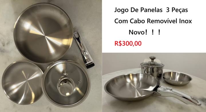 Foto de Jogo de panelas de 3 peças em inox com cabo removível
